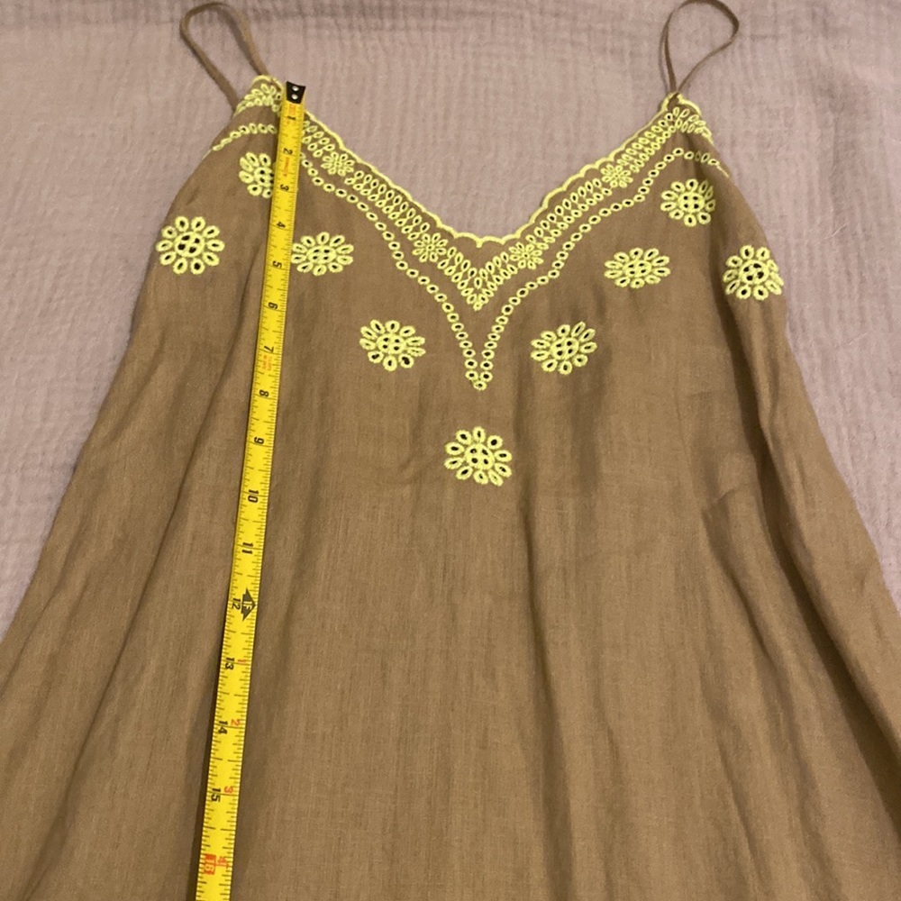 Zara Brown Linen Dress with Yellow Embroidery. Size XS - Picture 8 of 10